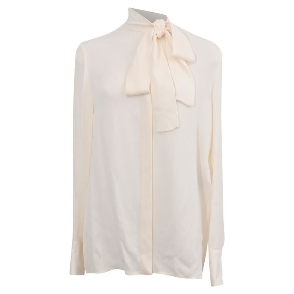 Valentino Silk Tie Neck Blouse in Cream Silk